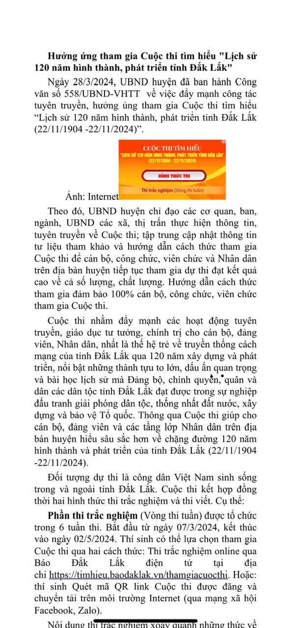 Hưởng ứng tham gia Cuộc thi tìm hiểu "Lịch sử 120 năm hình thành, phát triển tỉnh Đắk Lắk"